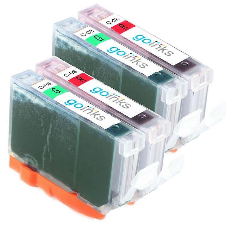Red & Green Ink Cartridges to replace Canon CLI-8R & CLI-8G Compatible/non-OEM from Go Inks (4 Inks)
