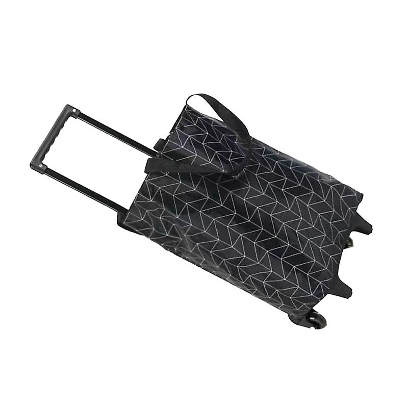 Shopping Cart Foldable Portable Grocery Cart Oxford Fabric Shopping Trolley with Wheels Extendable Handle for Travel Black Line