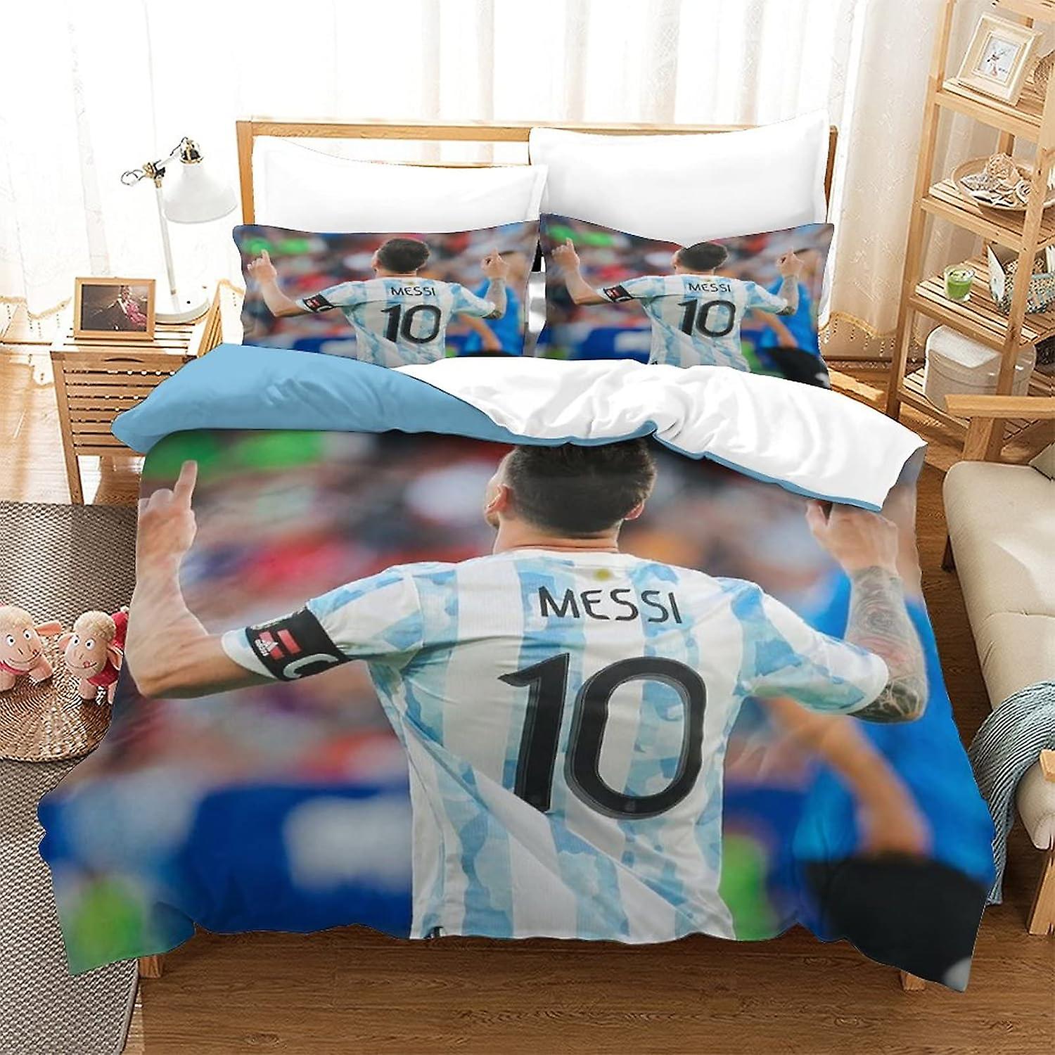 KNITII World Cup Påslakan Set Sängkläder Täcke Fotboll Star Neymar Lionel Messi Täckset med Shames Mjuk Microfiber Xmas Sängkläder Set med dragkedja 3