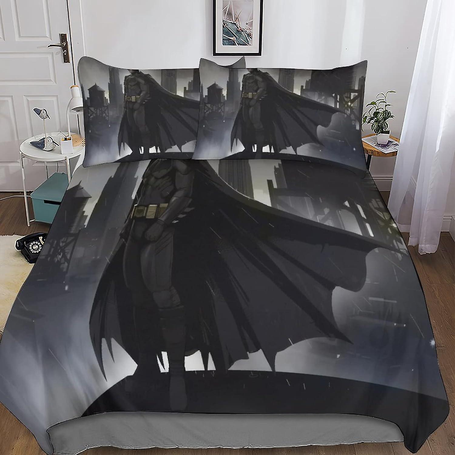 Batman Deluxe Comforter Cover Set with Hidden Zipper Closure - Premium Microfiber Movie Bedding, Complete 3-Piece Set with Pillowcases, Perfect for Bo