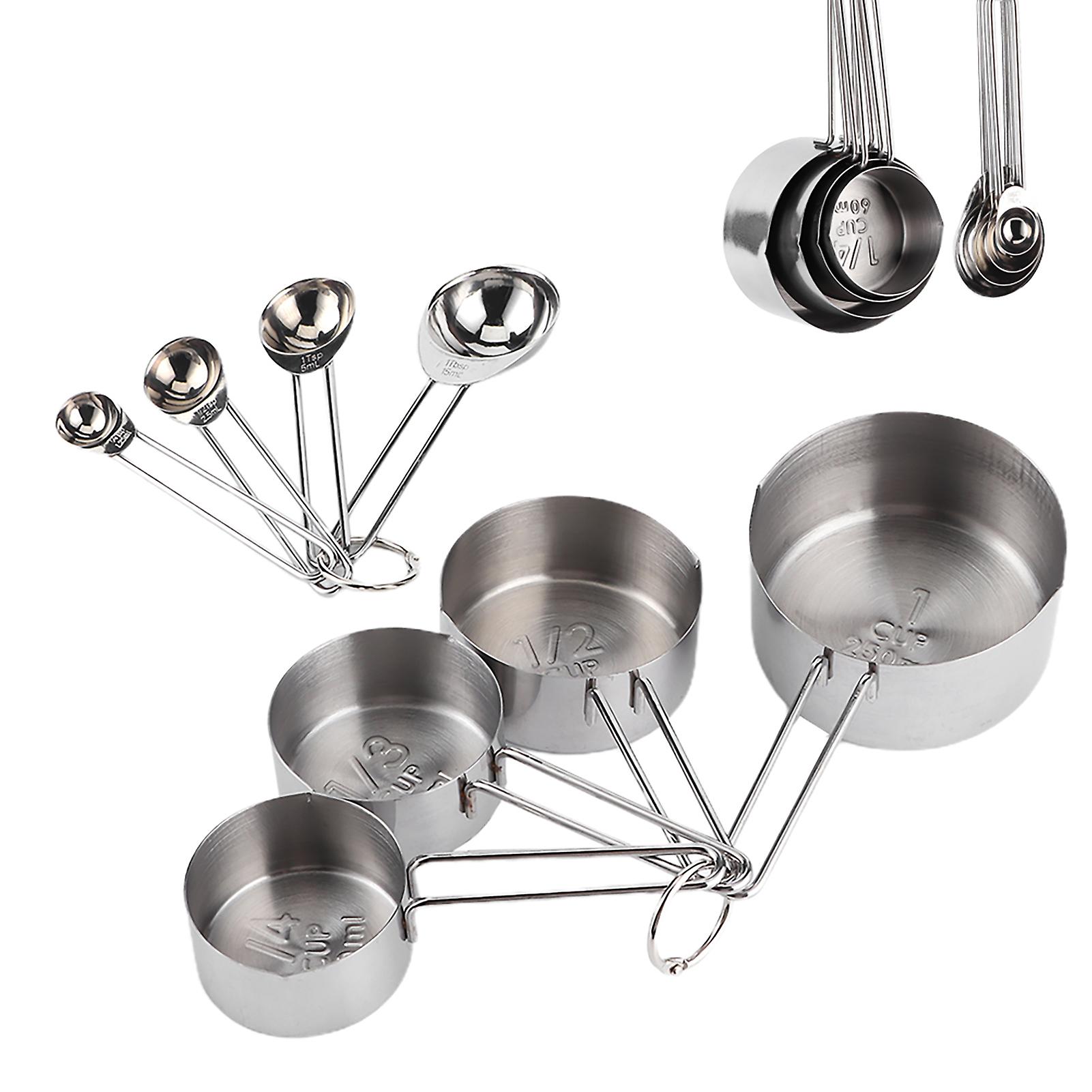 8Pcs Stainless Steel Measuring Cups & Spoons Set, Silver/Black