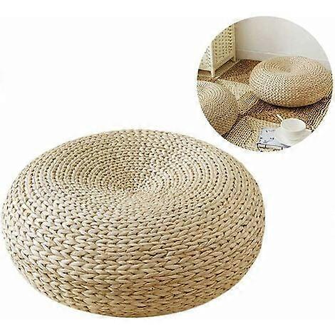 Round breathable woven straw floor cushion
