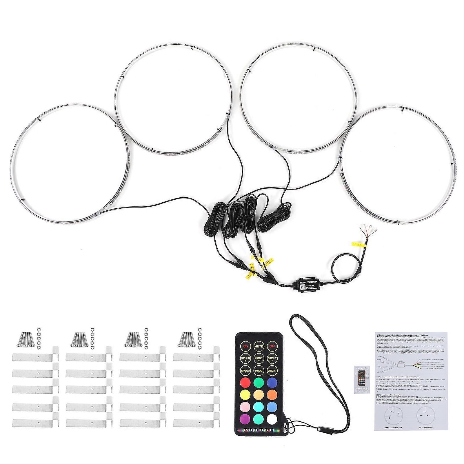 4pcs 15.5in Wheel Ring Light RGB Color Bluetooth Control IP68 Waterproof LED Decorative Lamp E2U611