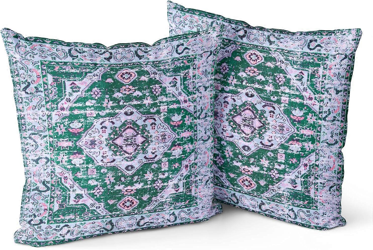 Boho Light Green Throw Pillow Covers 18x18 inch Set of 2 Monaco Rug Persian Carpet Double Sided Pattern Cotton Soft Pillow Case Cushion Cover Pillowca