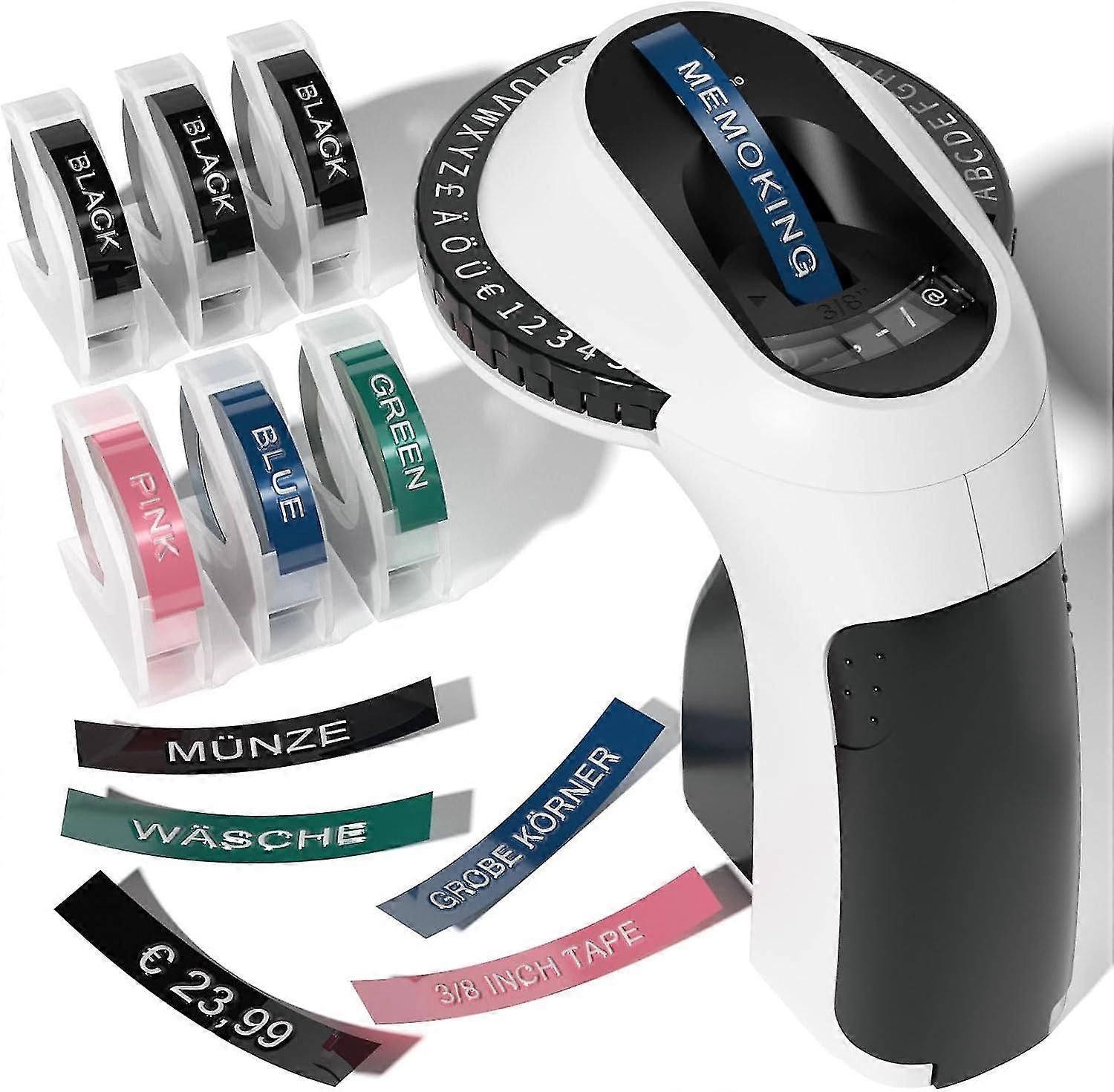 Emboss Label Maker with 6 Rolls of 3/8" (9mm) Emboss Tapes-E975 3D Embossed Label Maker Machine, Handheld Label Embossing Machine, Vintage Label Maker