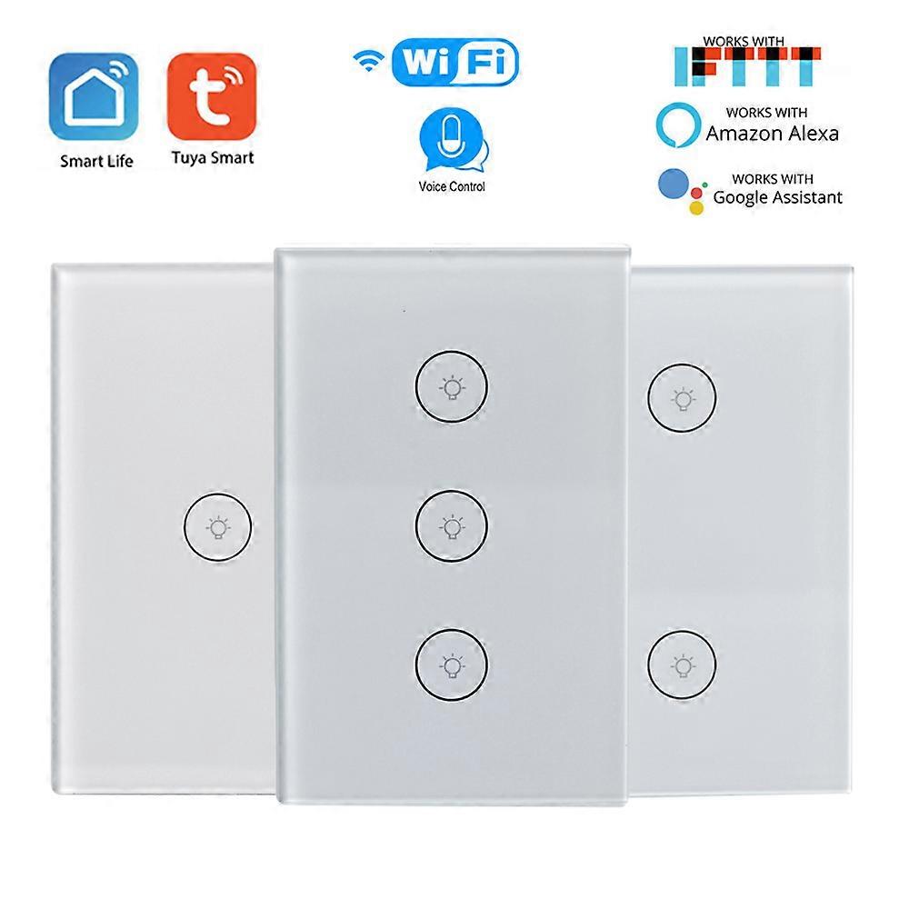 Us Standard Tuya Wifi Smart Switch 1/2/3 Gang  Wireless  Wall Light Touch Switches With Smart Life Google Home Amazon Alexa