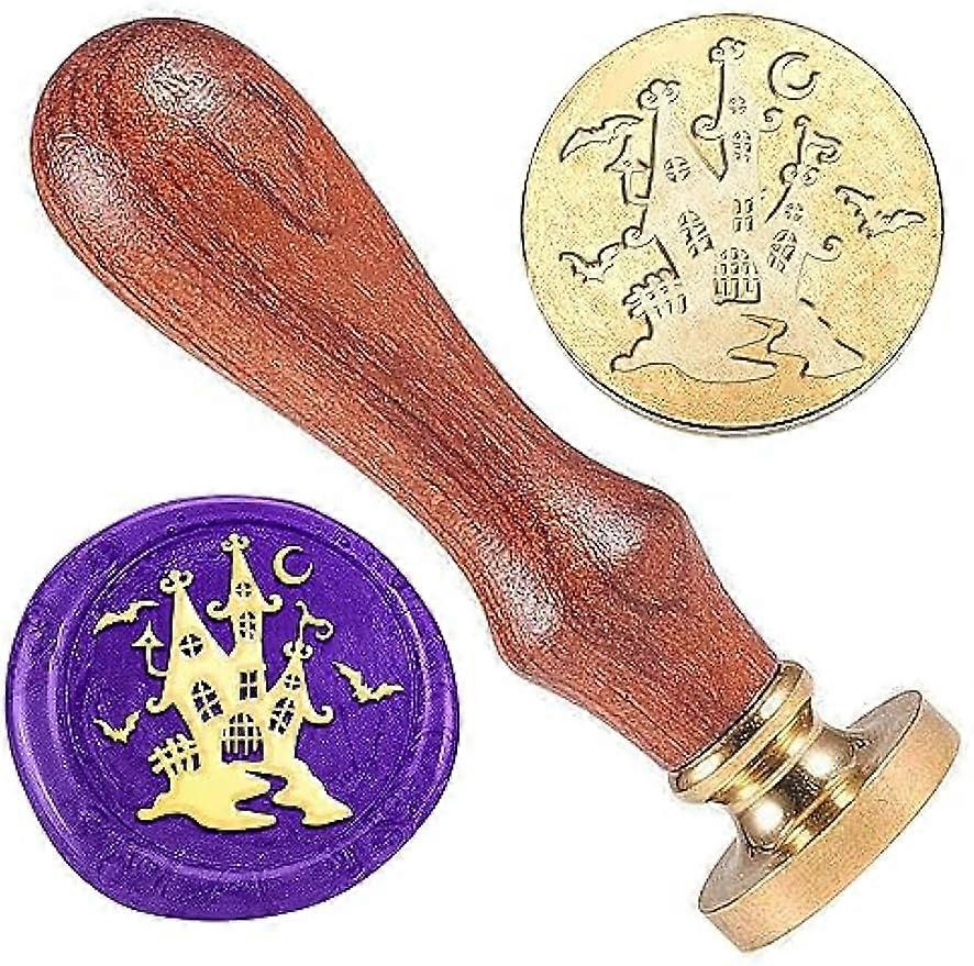 Halloween Haunted House Wax Stamp 1" Removable Brass Stamp Head with Wood Handle Halloween Wax Sealing Stamp for Envelopes Invitations Wine Packages G