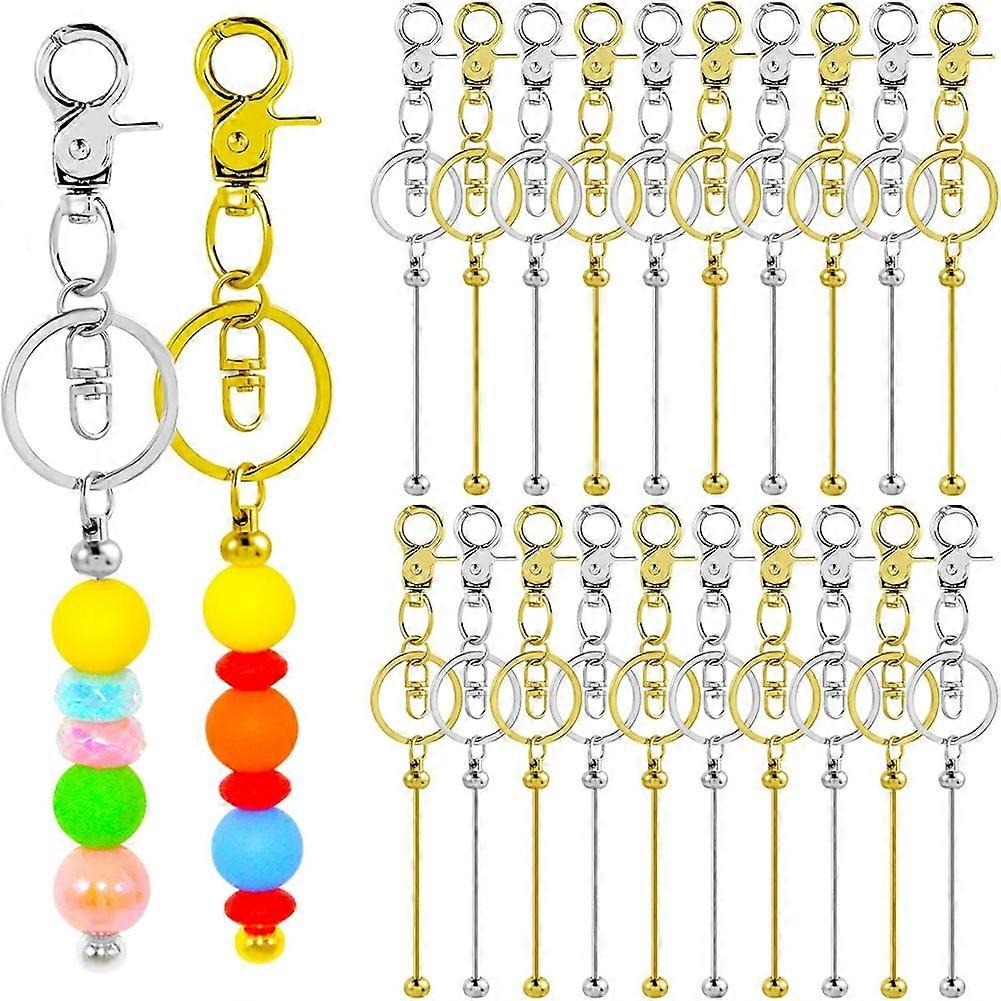 20 Pieces Beadable Keychains Bars - Diy Golden & Silver Beadable Keychains Bulk -Beaded Keychain Making Kit