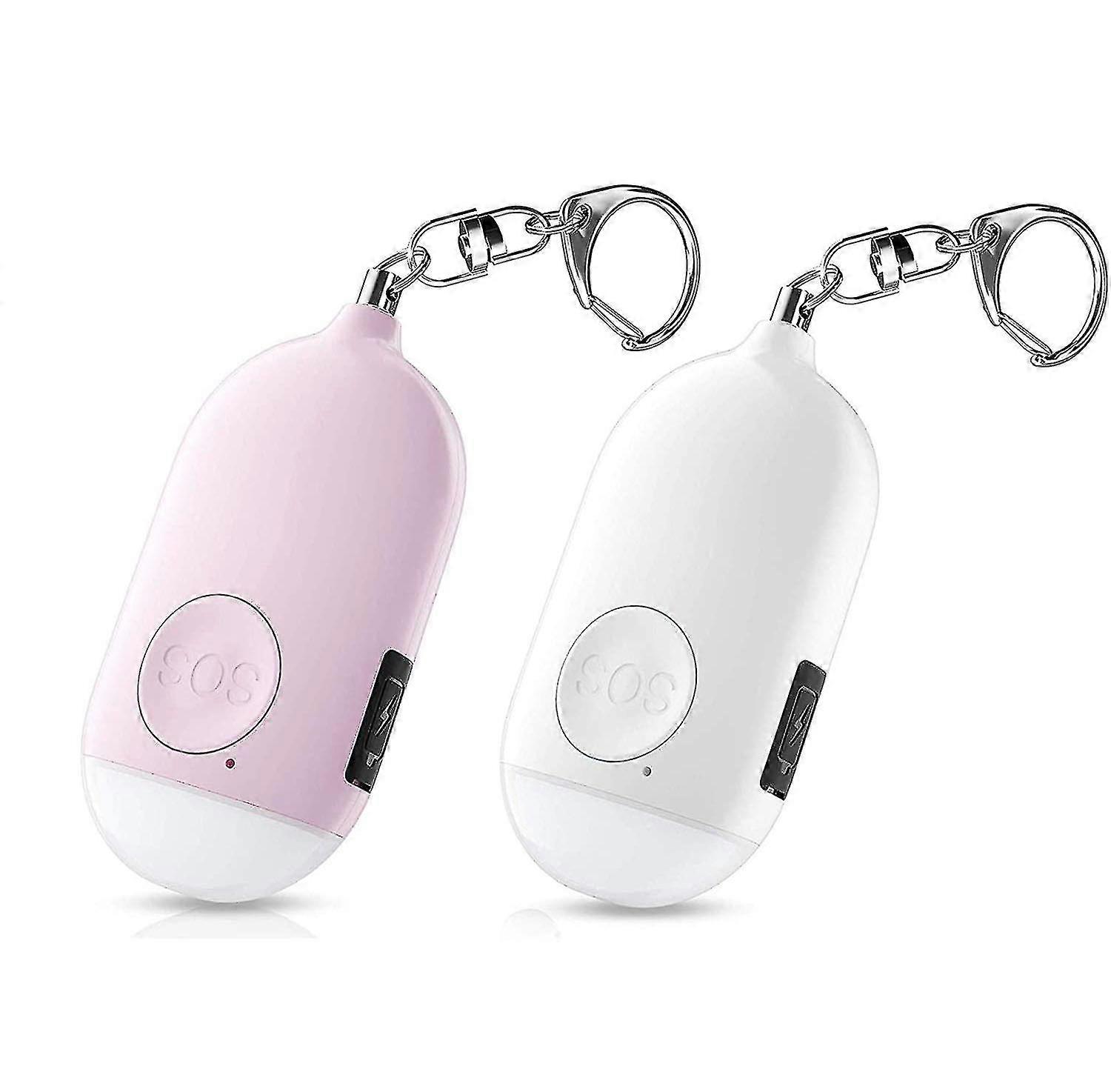 2pcs Personal Alarm 130 Db With Flashlight Keychain Usb Rechargeable