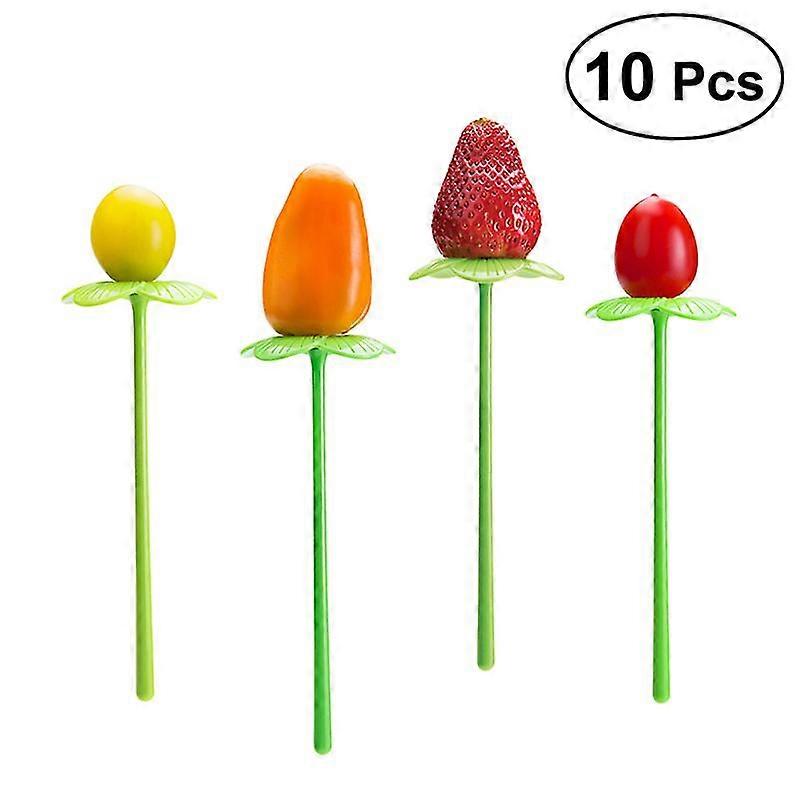 10pcs Kitchen Gadget Flower Shape Fruit Fork Toothpick Fruit Tool Cartoon Party Fork Tableware Dinnerware Set (Random Color)