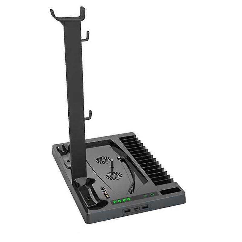 Vertical Stand Cooling Fan Dual Controller Charging Station Headset Stand with Indicator Lamps 15 G