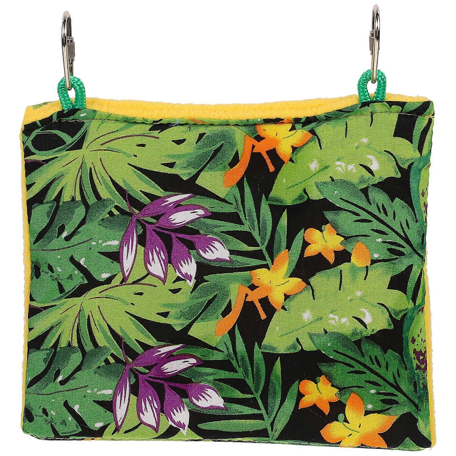 Summer Sunshade Bird Nest Tropical Rainforest Printed Triangle Parrot Hammock Hanging Sleeping Bed Bird Supplies - Size M(Green)