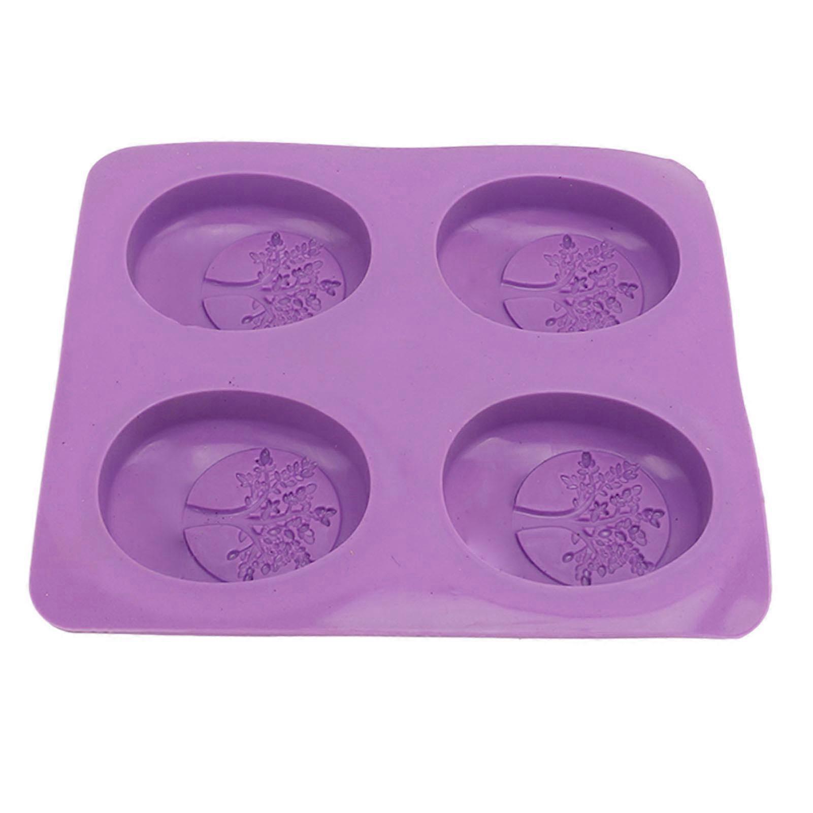 Soap Mold Silicone Material Purple 4 Patterns Flexible Soft Easy Demolding DIY Interesting Oval Shape Molds