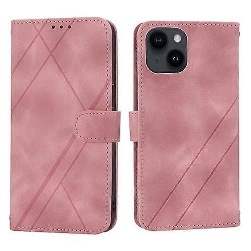 For iPhone 15 Embossed Line Leather Mobile Phone Case with Lanyard