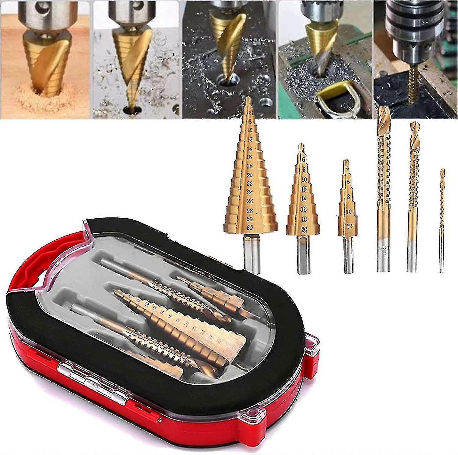 High-speed Reaming Pagoda Sawtooth Set,6pcs Titanium Plating Drill Bit Set