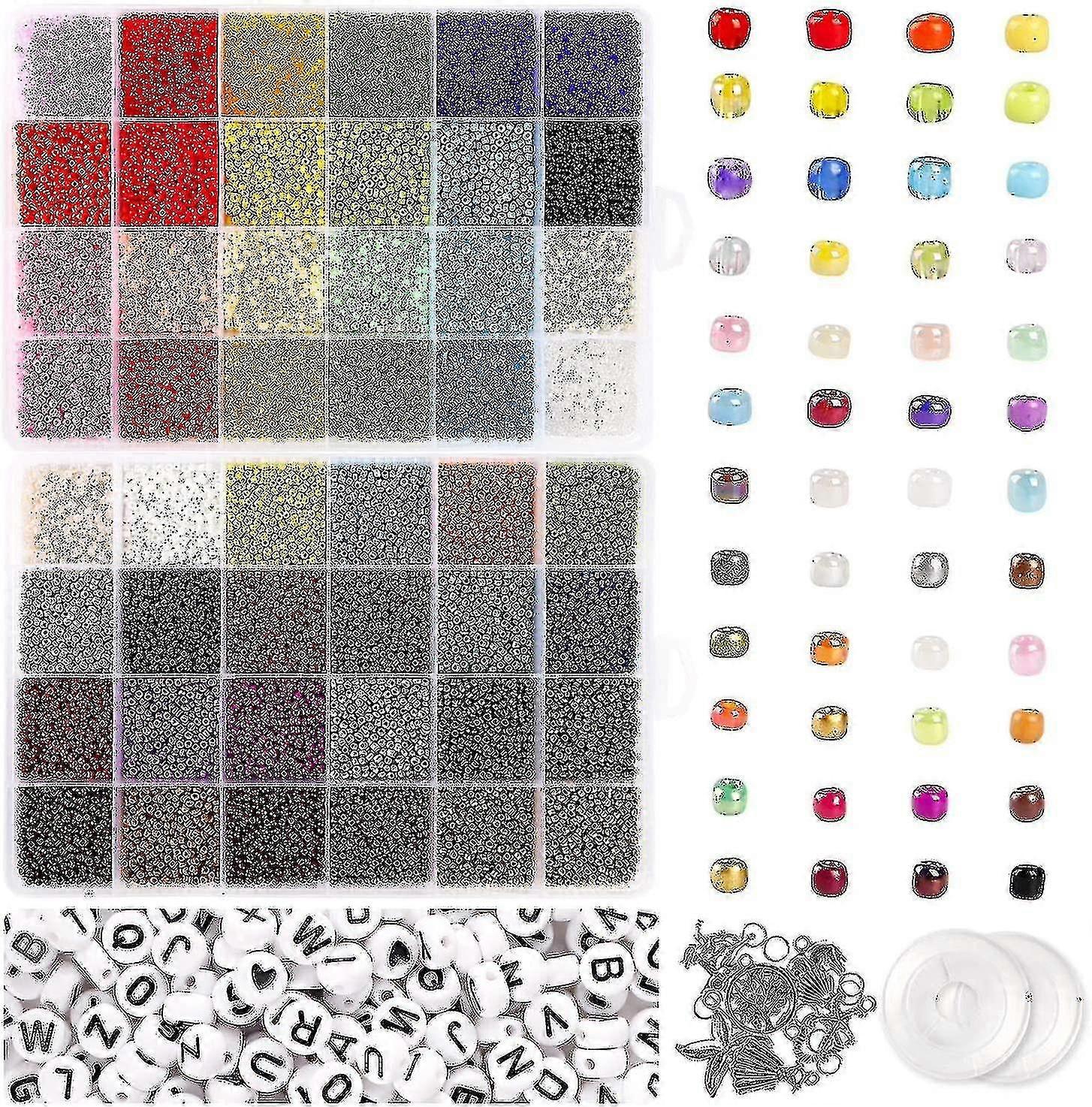 35000pcs Glass Seed Beads And 250pcs Alphabet Letter Beads 2mm Bracelet Beads_