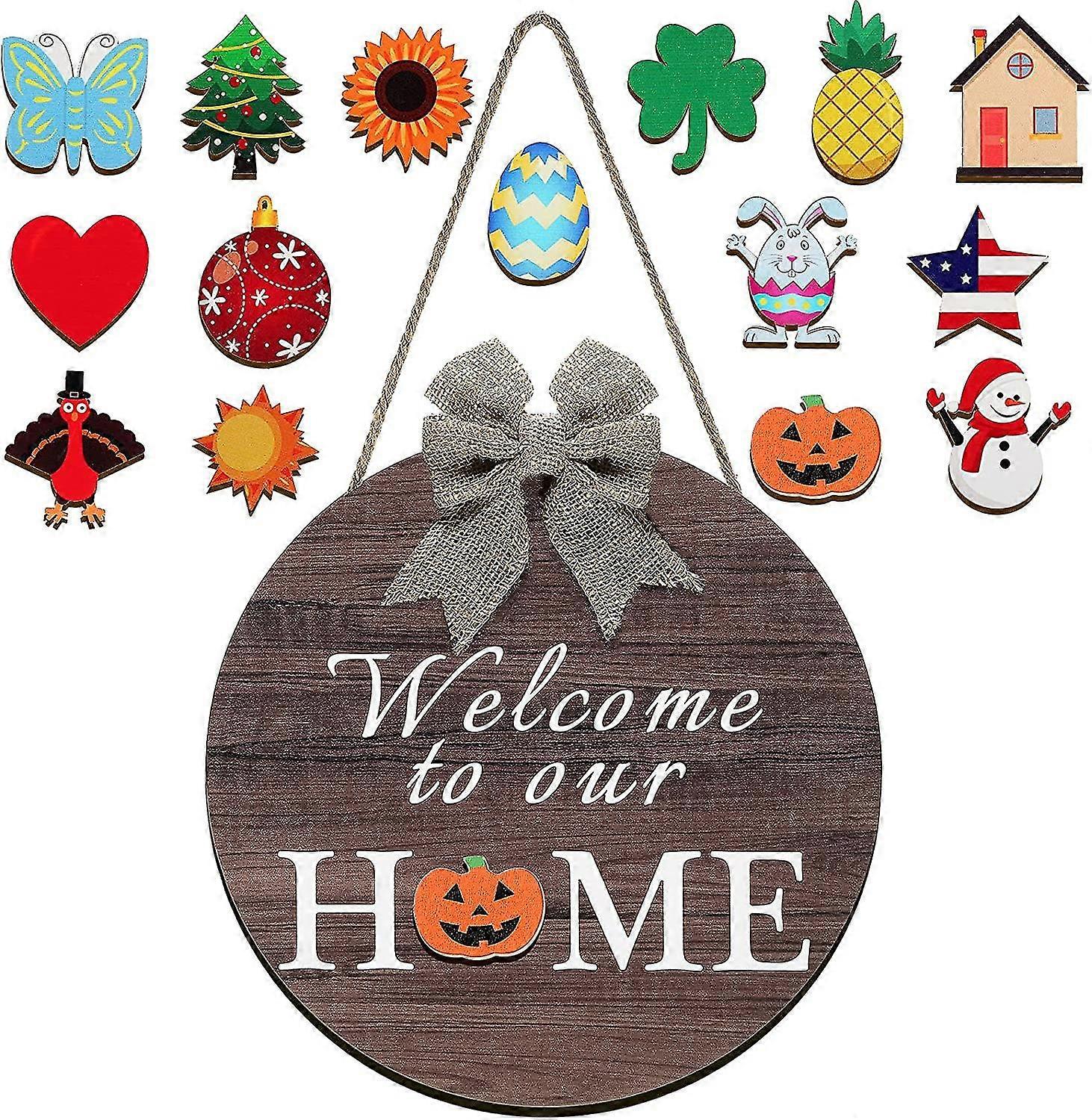 Interchangeable Seasonal Welcome Sign Front Door Decor Rustic Wood Welcome To Our Home Sign Wall