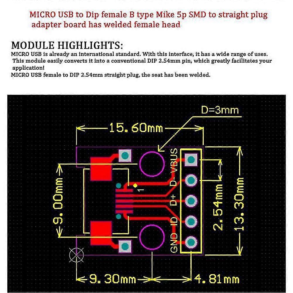 2020 USB Micro weibliche Buchse -Breakout-Board 2,54 mm Heians