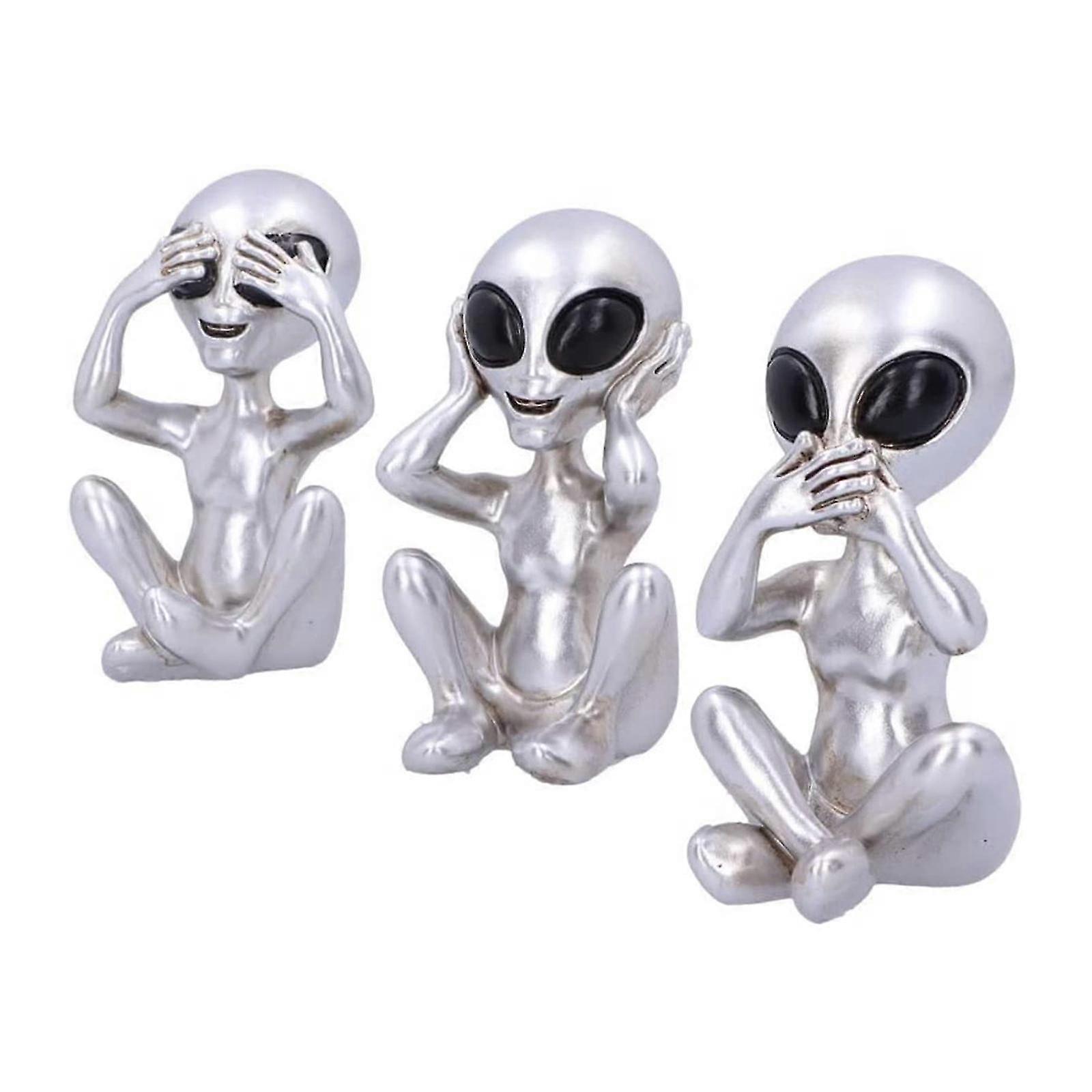 3pcs Three Wise Aliens Do Not Look, Do Not Hear, Do Not Speak, Alien Resin Crafts Ornaments