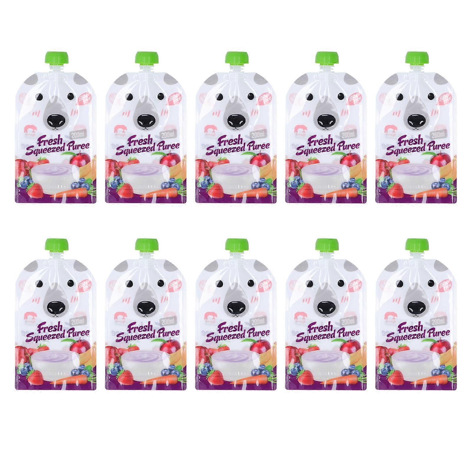10 Pcs Reusable Food Pouch 200ml Refillable Portable Squeeze Baby Food Storage Bag for Fruit Puree