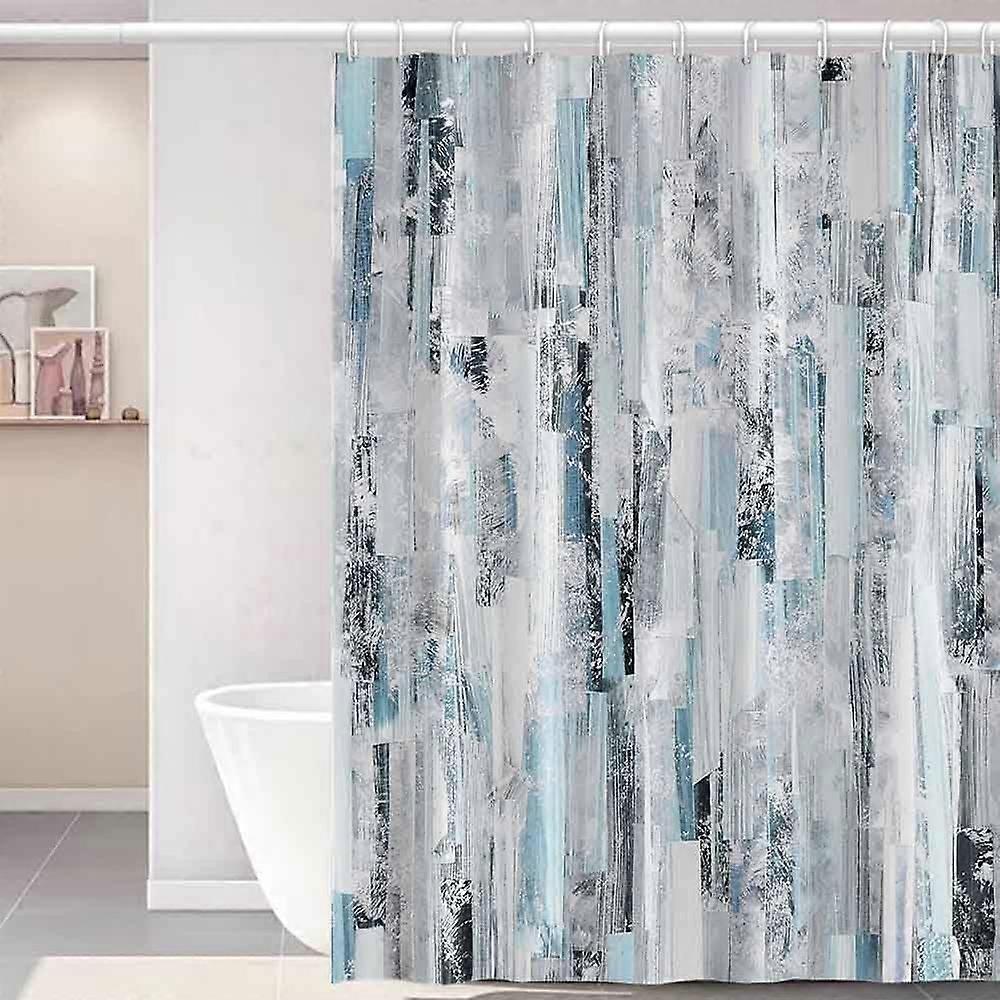 ستارة دش بوهو للحمام مجردة مجموعة ستارة دش بالألوان المائية باللون الرمادي الأزرق مع خطافات ضربات فرشاة نسيج ستائر دش مقاومة للماء 72x84 بوصة