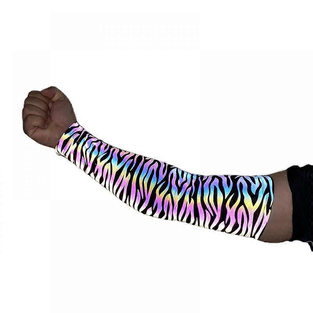 Rainbow Reflective Holographic Glow Compression Sleeves - 1 Pair Zebra Print 40CM