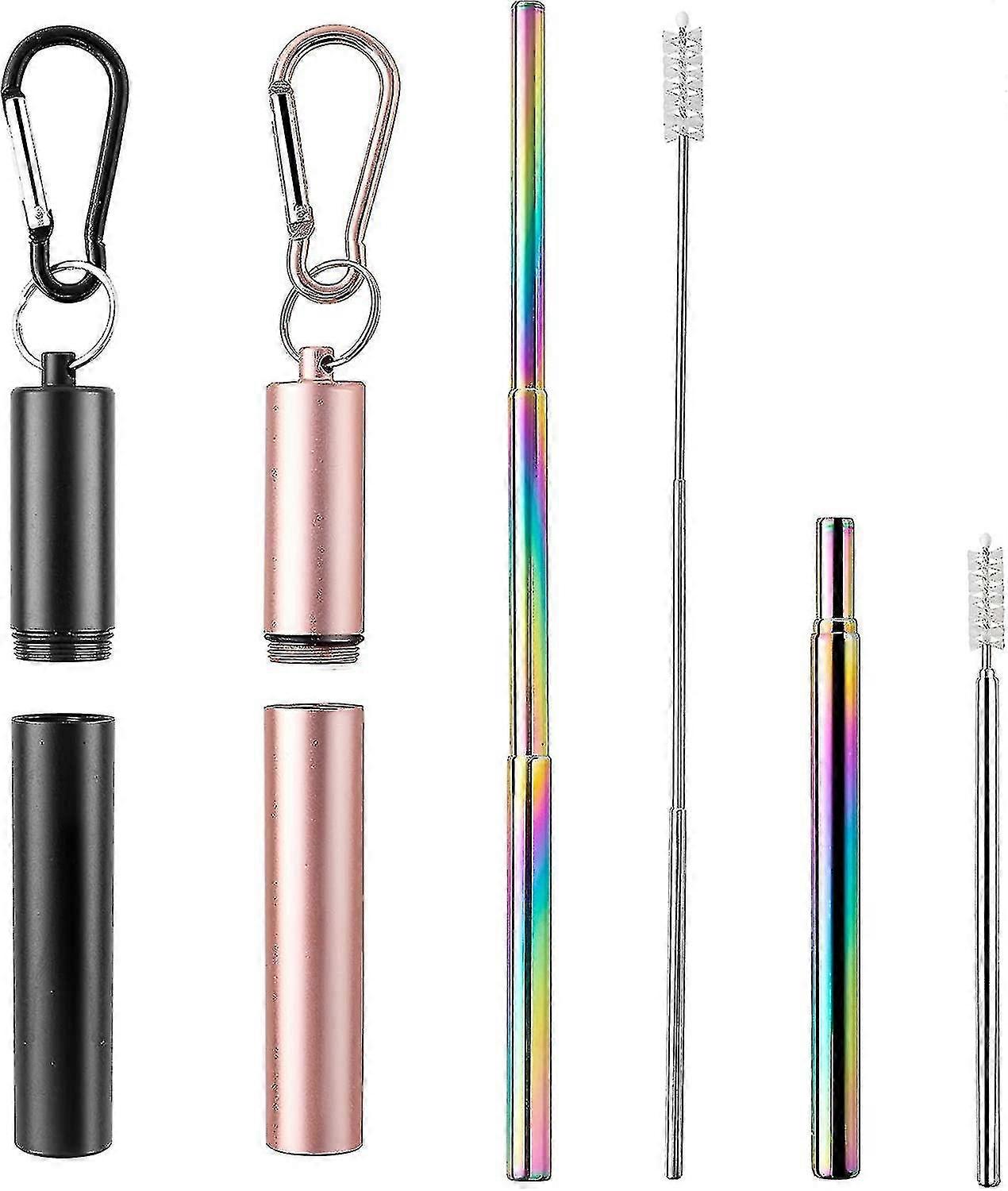 Bn-2 Pack Reusable Collapsible Straw, Portable Reusable Drinking Straws, With Keych