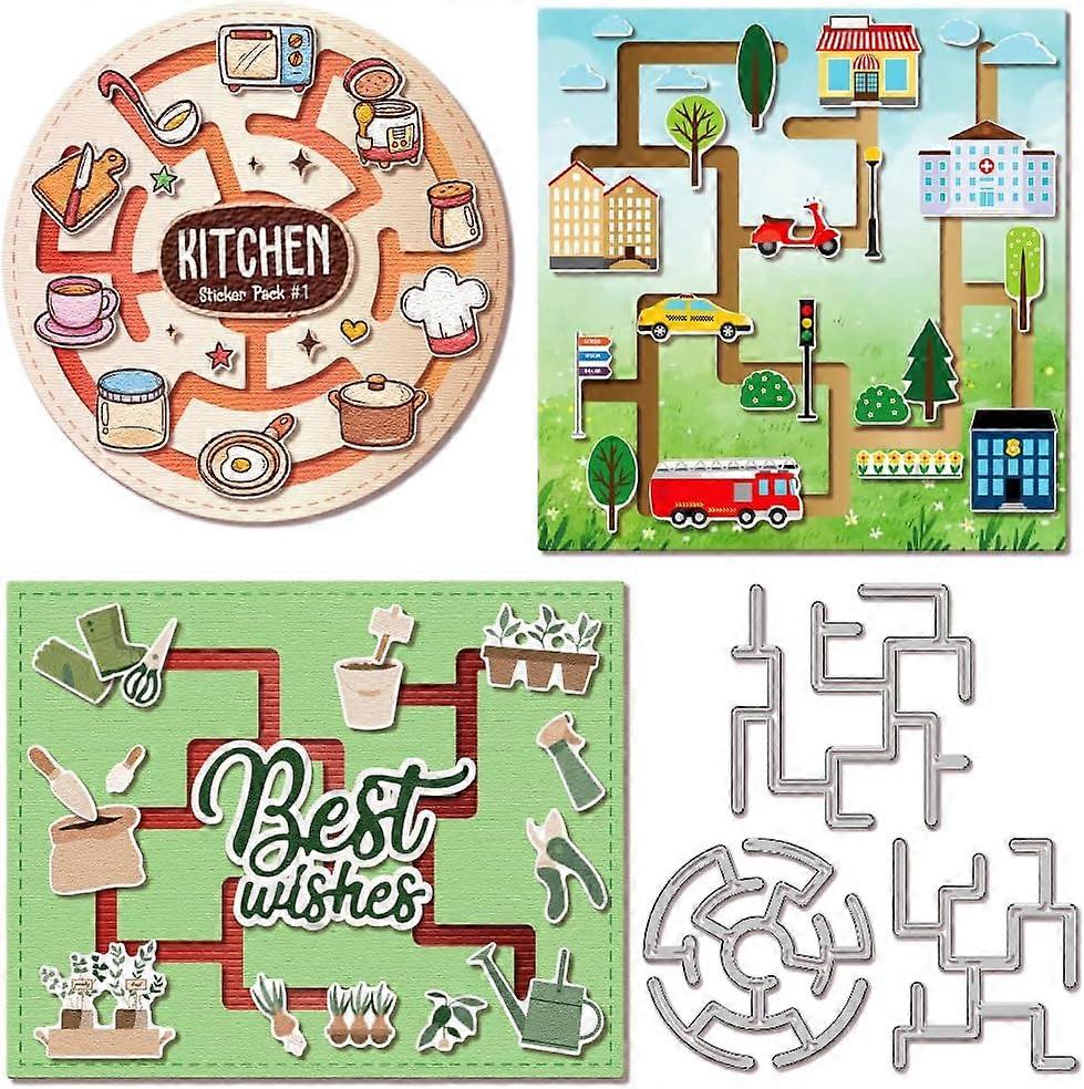 3PCS Route Slide Maze Cutting Dies for Card Making Lawn Slide Maze Metal Die Cuts Cutting Dies Template DIY Scrapbooking Embossing Paper Album Craft D