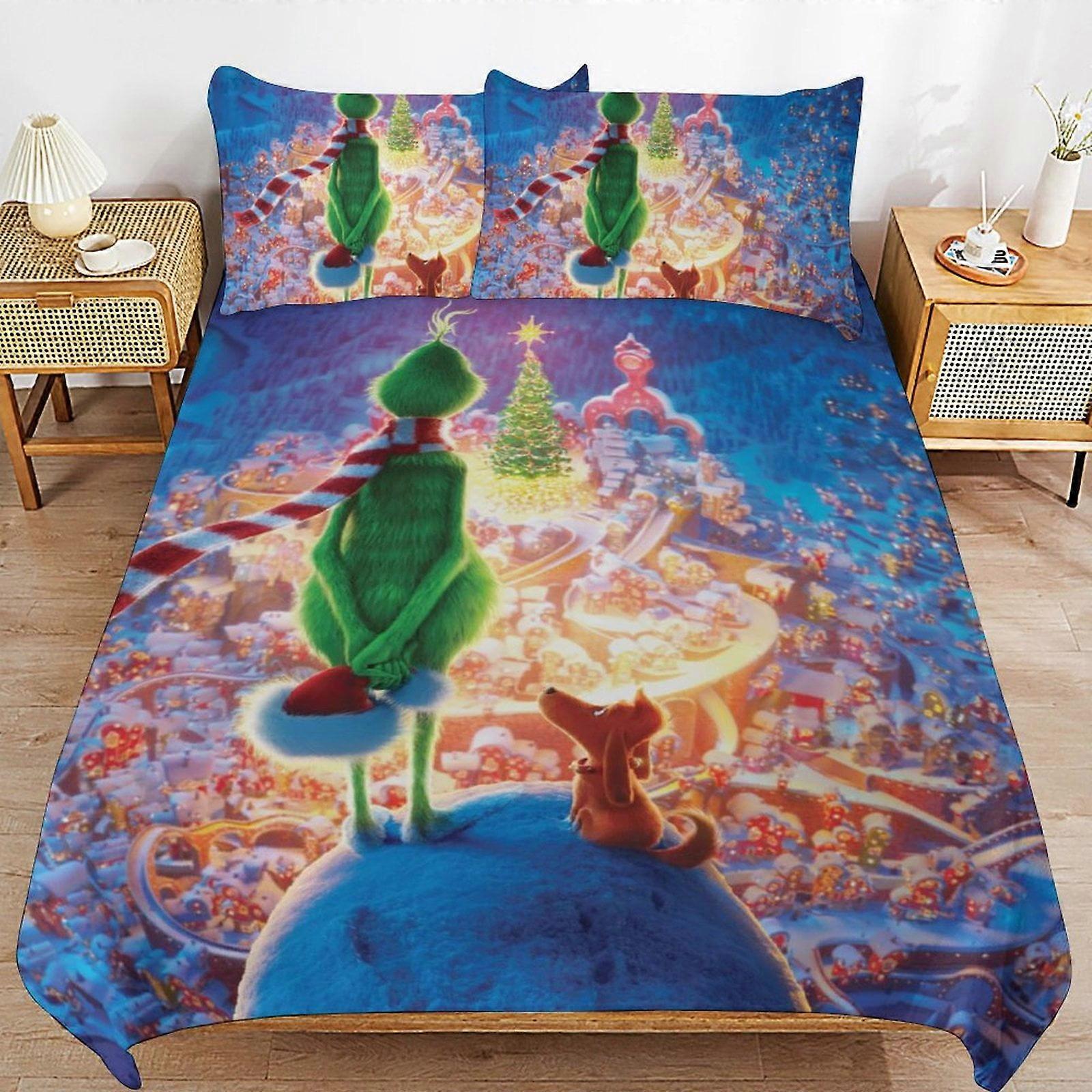 bedding set SX605 Grinch Bedding Set Duvet Cover Comfortable and Lightweight Cartoon Bedding 3 Piece (Multiple sizes to choose from) AC605