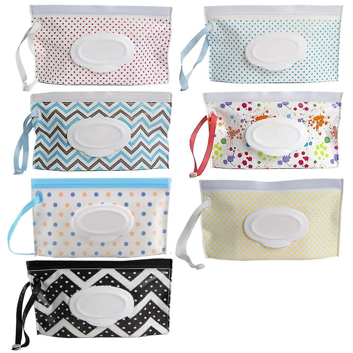 7 Pack Portable Refillable Wet Wipe Container, Reusable Portable Wet Wipe Pouch,wipe Dispenser Container,baby Travel Wet Wipe Holder--