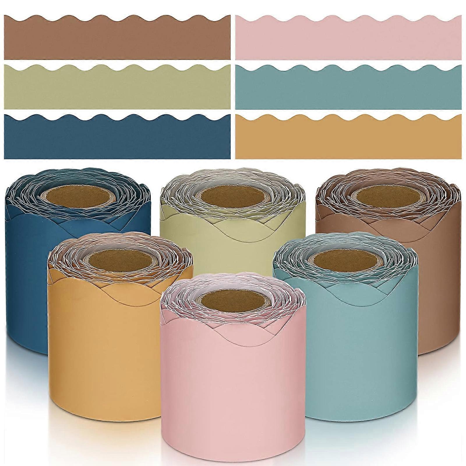 6 Rolls Colorful Borders for Bulletin Board, Scalloped Trim Bulletin Board Decorations for Classroom Back to School Decor