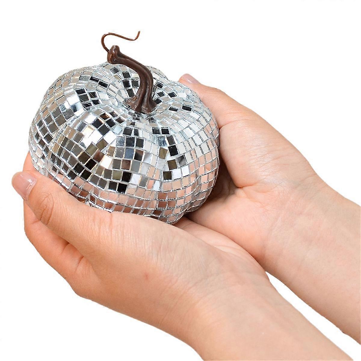 Silver Mirror Disco Ball, Pumpkin Shape Disco Ball, Suitable for DJ Club , Halloween Reflective Pum
