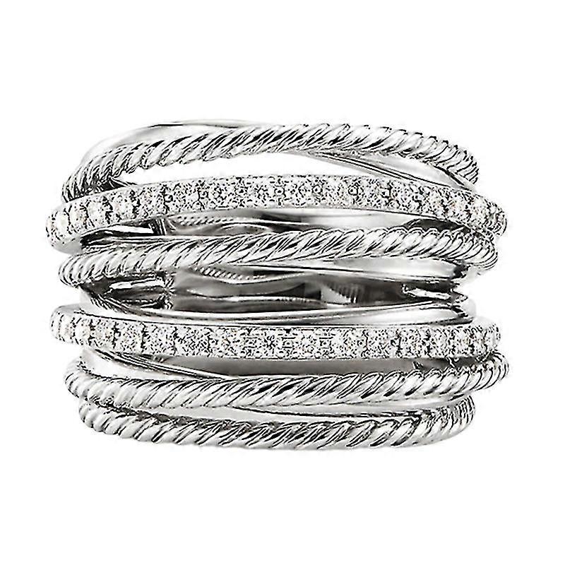 Creative Stackable Overlapping Ring Band Silver Plated Zircon For Women Ladies