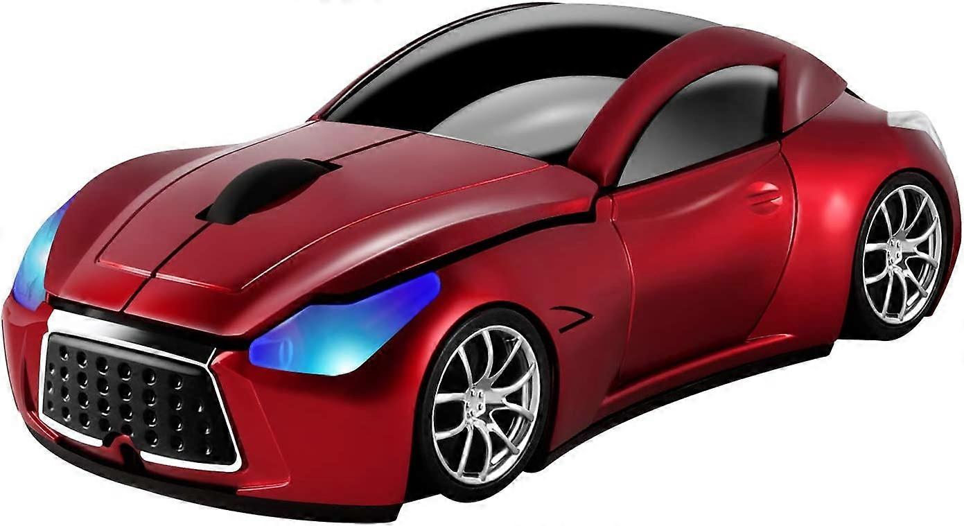 2.4GHz Cool Sport Car Shape Wireless Mouse Optical Cordless Mice with USB Receiver for PC Laptop Computer 1600DPI 3 Buttons Red
