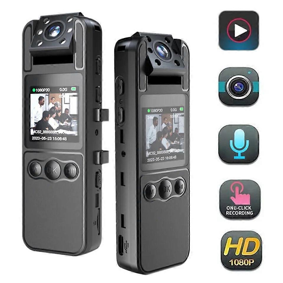 كاميرا للجسم ، كاميرا محمولة يمكن ارتداؤها للجسم ، تسجيل 1080P HD مسجل شاشة 1.4 بوصة بطاقة مدمجة 64/128 جيجابايت مع وظيفة الرؤية الليلية ، مضرب 8 ساعات
