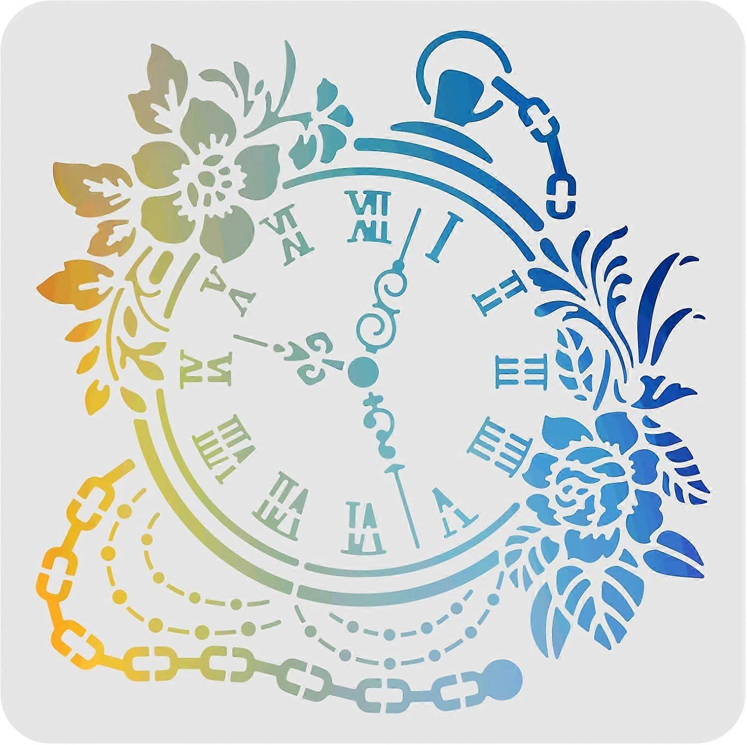 Clock Stencils 11.8x11.8inch Plastic Flowers Clock Stencils Drawing Painting Stencils Square Reusable Stencils for Painting on Wood Floor Wall and Til