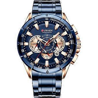Men's Blue Stainless Steel Chronograph Watch, Luxury Dress Relojes De Hombre Mens Wrist Watches for Men Quartz Analog Wristwatch Business Stylish Eleg