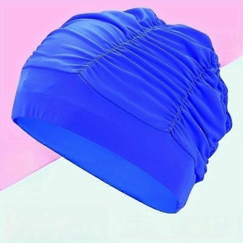 1pc Unisex Pleated Cloth Swimming Cap, Ear Protection Breathable Swimming Cap