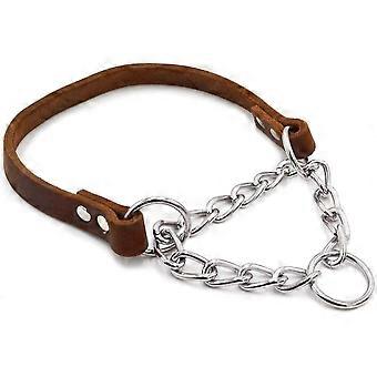 Hundehalsbänder aus echtem Leder - Trainingshalsband Edelstahlkette Begrenztes Cinch-Halsband für kleine mittelgroße Hunde, xl - Kopfumfang weniger als 26 "