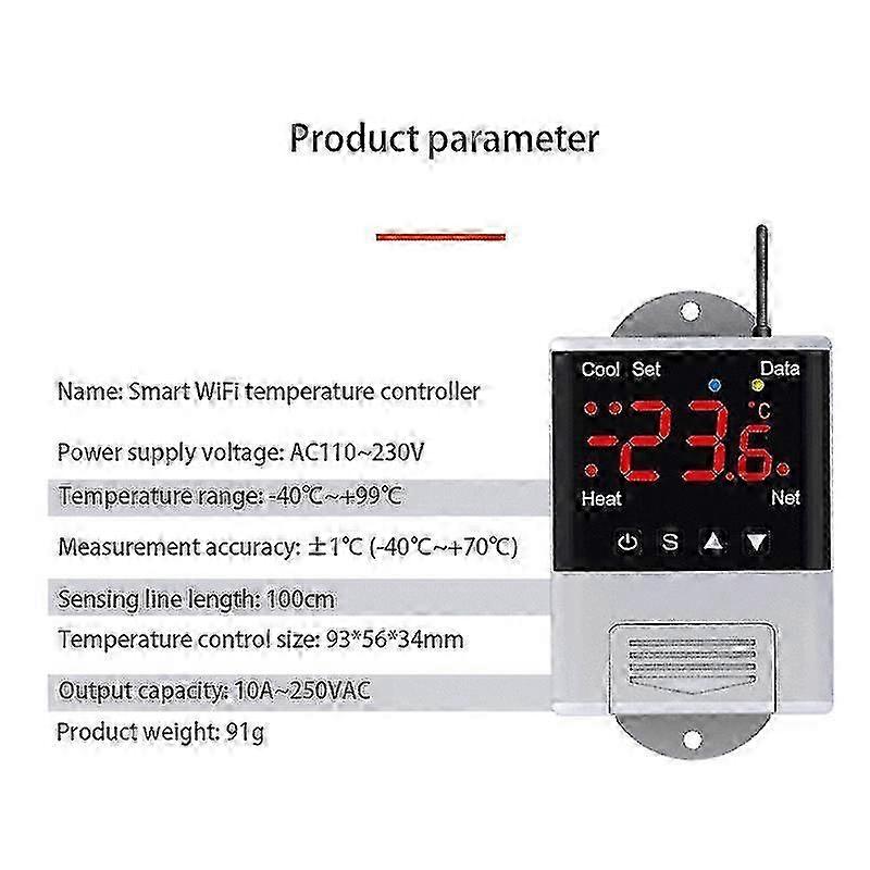 Wireless Wifi Temperature Controller Thermostat Ac110-220v Dtc1201 Ntc Sensor Digital Display App C