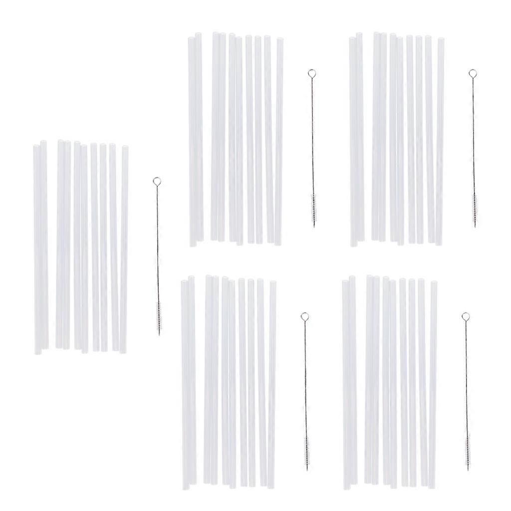 Clear, Reusable Hard Plastic Straws in A Pack of 50 with Cleaning Brush for Parties