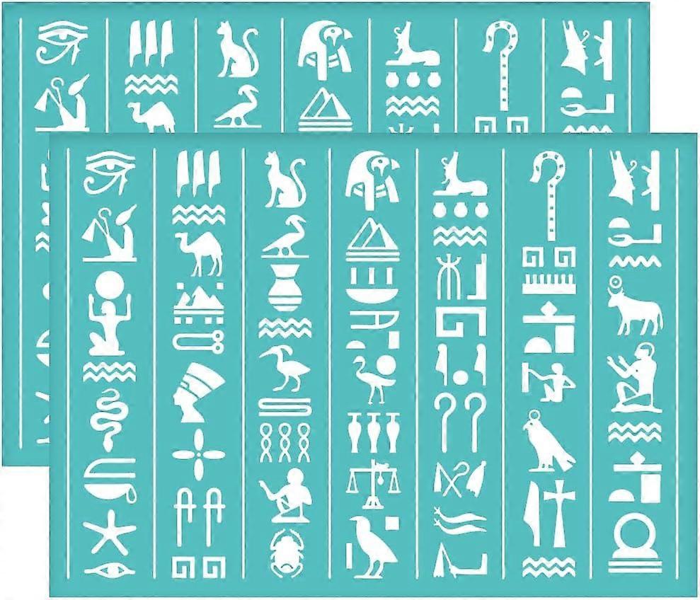 2Pcs Self-Adhesive Silk Screen Printing Stencil Egyptian Hieroglyph Pattern Mesh Transfers Stencil Dog Snake Camel Silk Screen Stencil for Painting on
