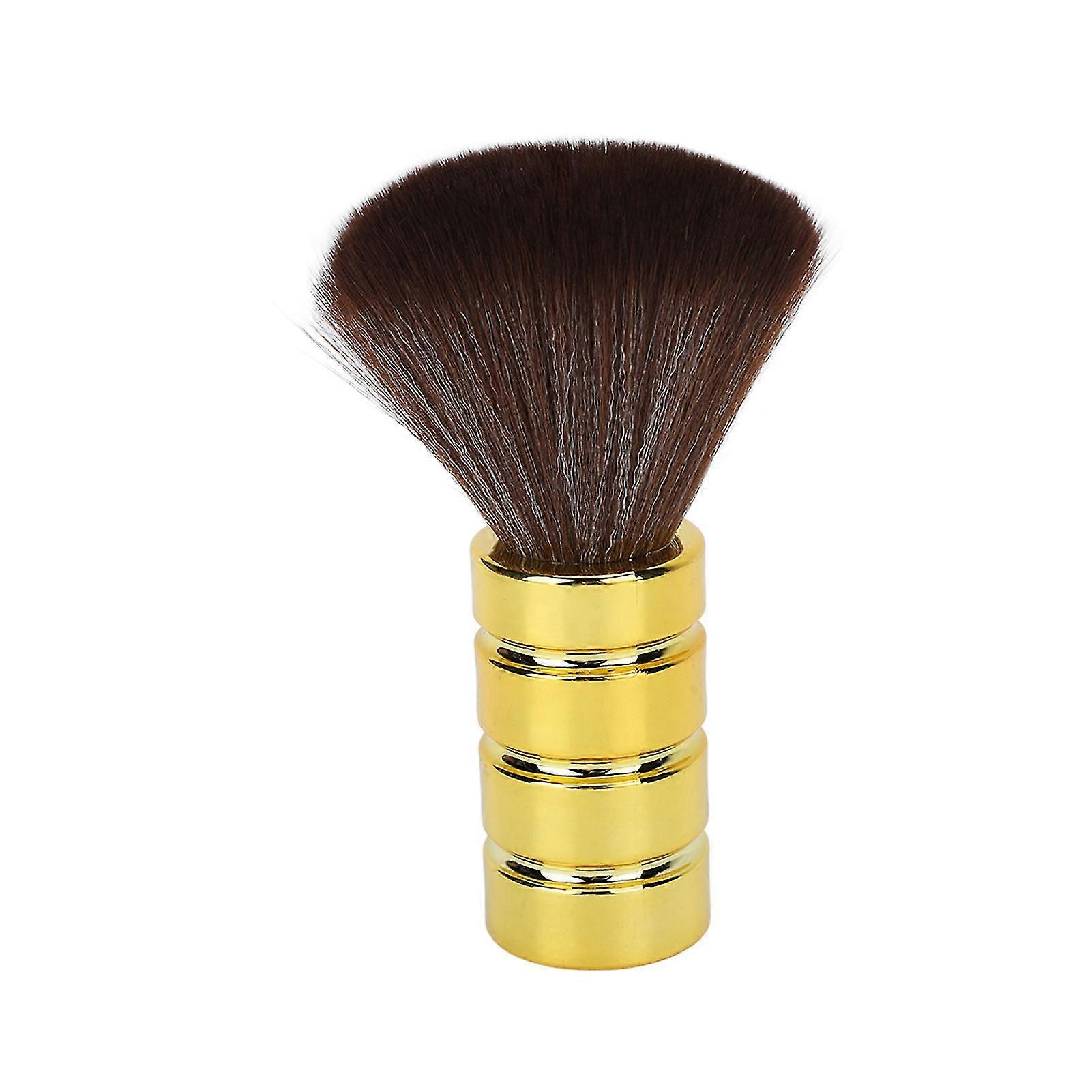Professional Barber Neck Duster Brush with Soft Gentle Electroplating Handle Gold - Hairdresser Aided Clean Tool - Longevity ABS Nylon Brush