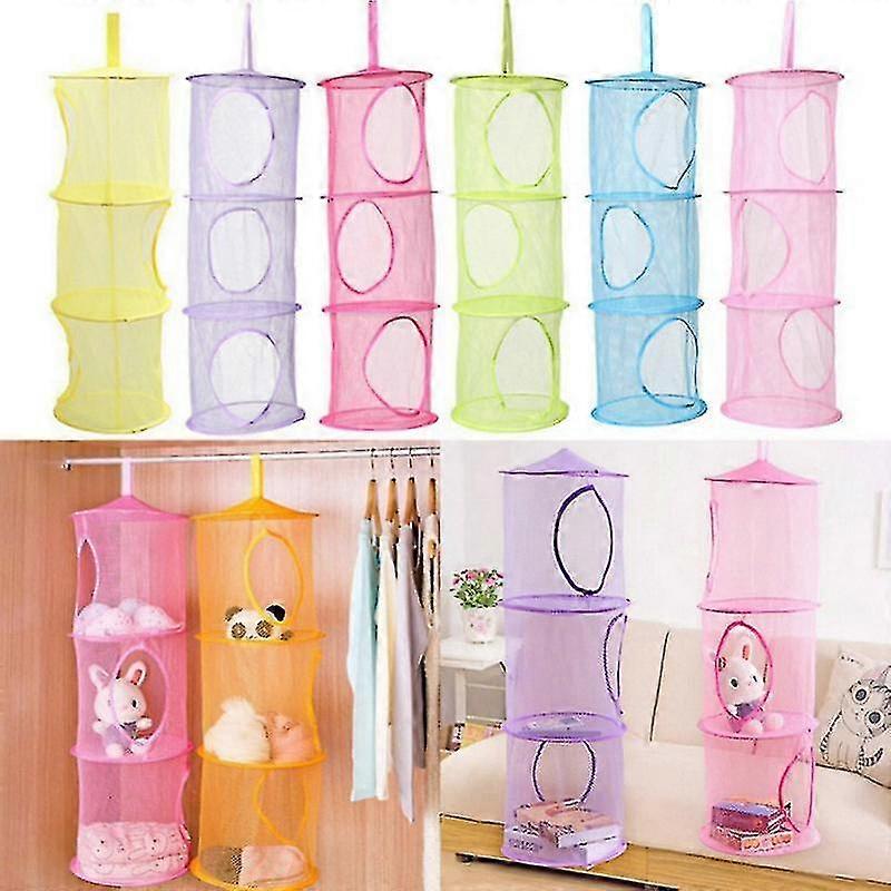 Yellow 3 Shelf Hanging, Kid's Toy Storage Net Bag
