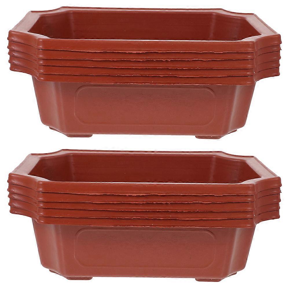 10pcs Bonsai Pots Vintage Style Plastic Bonsai Plants Growing Pot Rectangular Classical Flower Pot