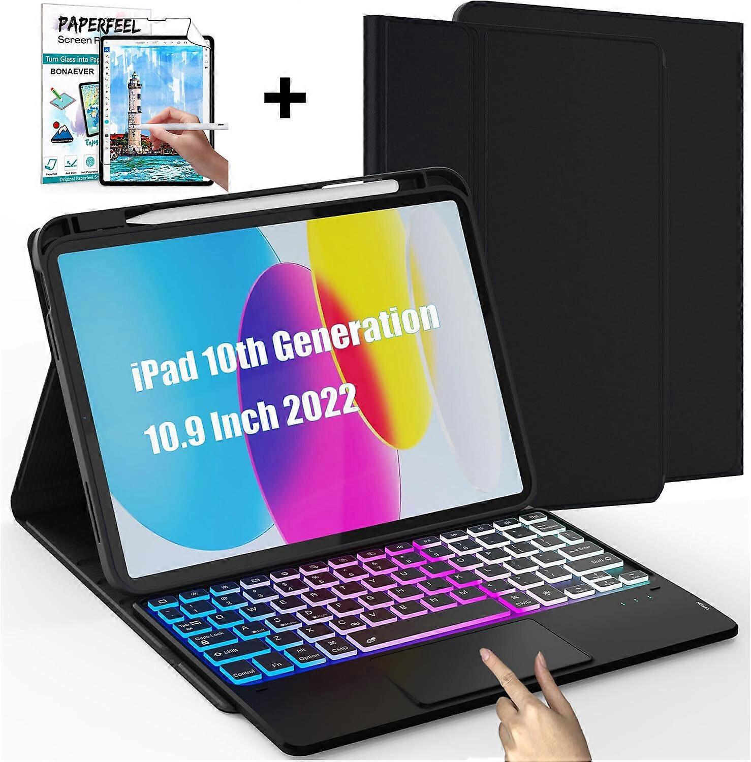 Touchpad Keyboard case for iPad Mini 6 6th Generation 8.3 inch 2021 Detachable Bluetooth Color Keyboard Smart Folio Cover with 7 Color Backlit, Pencil