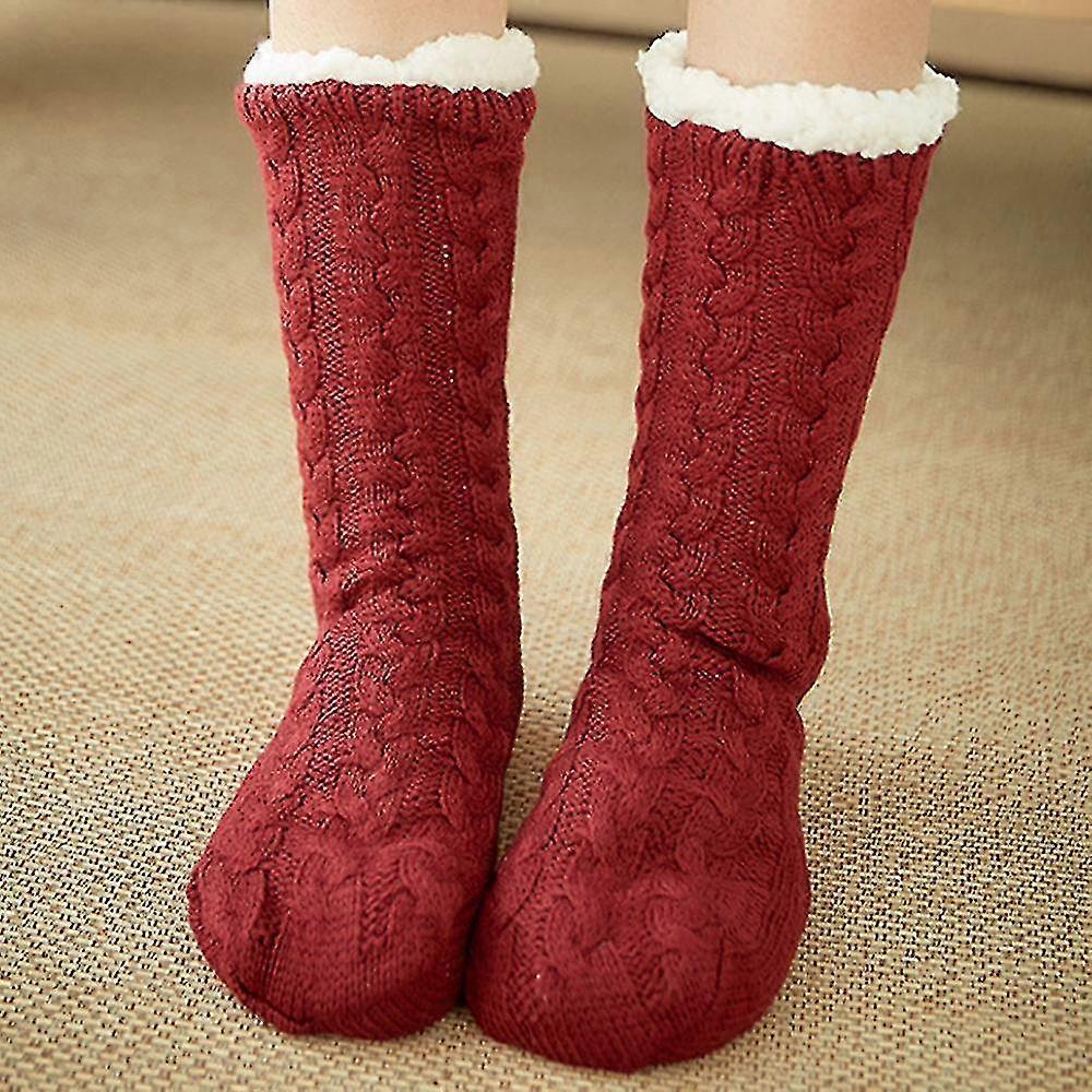 Womens Fleece Floor Socks Cable Ick Anti Slip Ermal