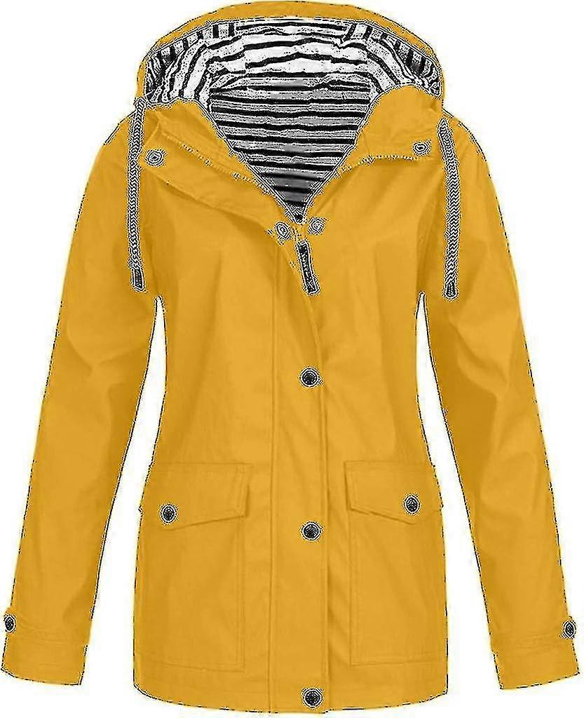 Women's Waterproof Jacket Lightweight Zipper Solid Color Long Rain Jacket With Pockets Casual Drawstring Plus Size