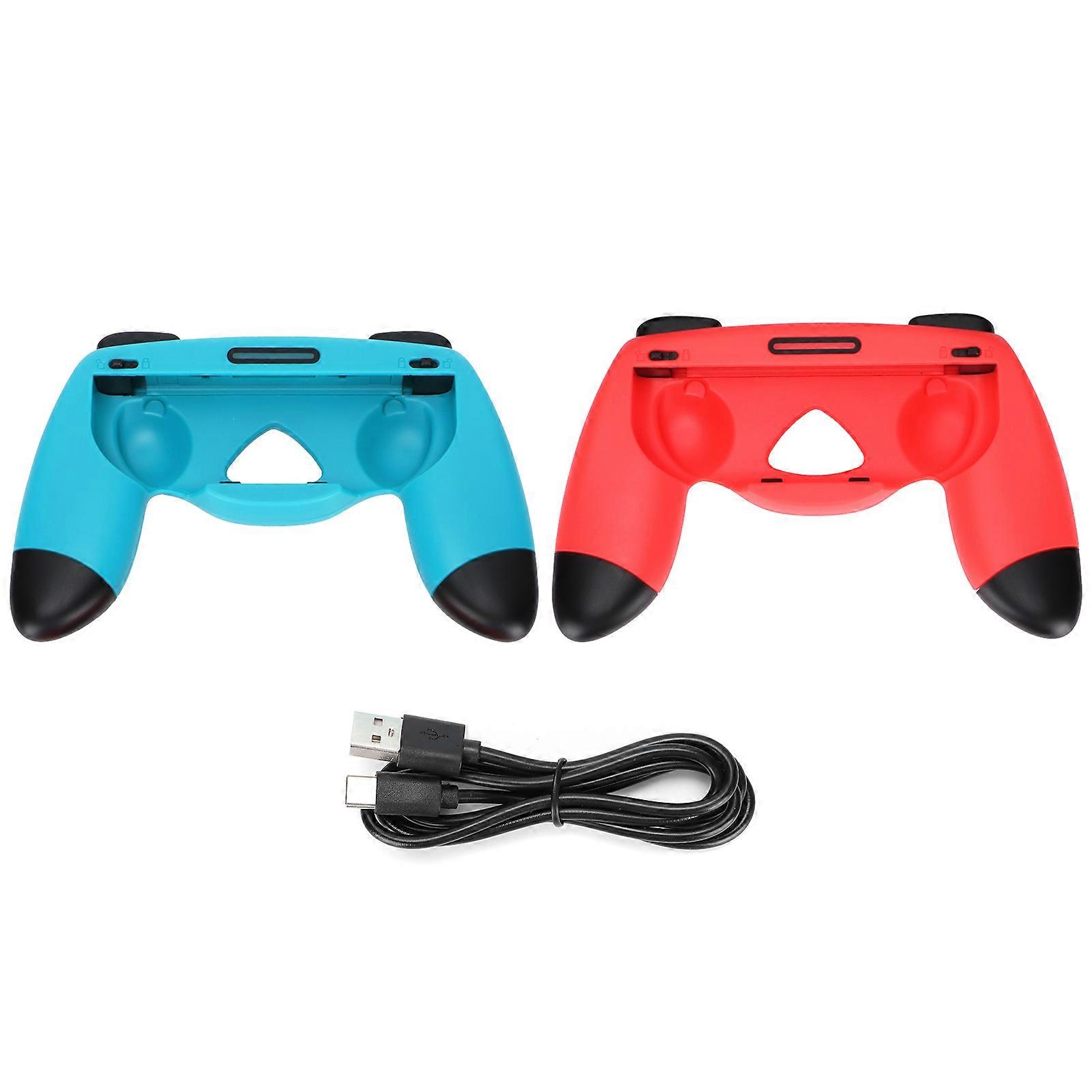 Sweatproof Nintendo Switch Controller Grip - Non-Slip, Includes Charging Cable (Red/Blue)