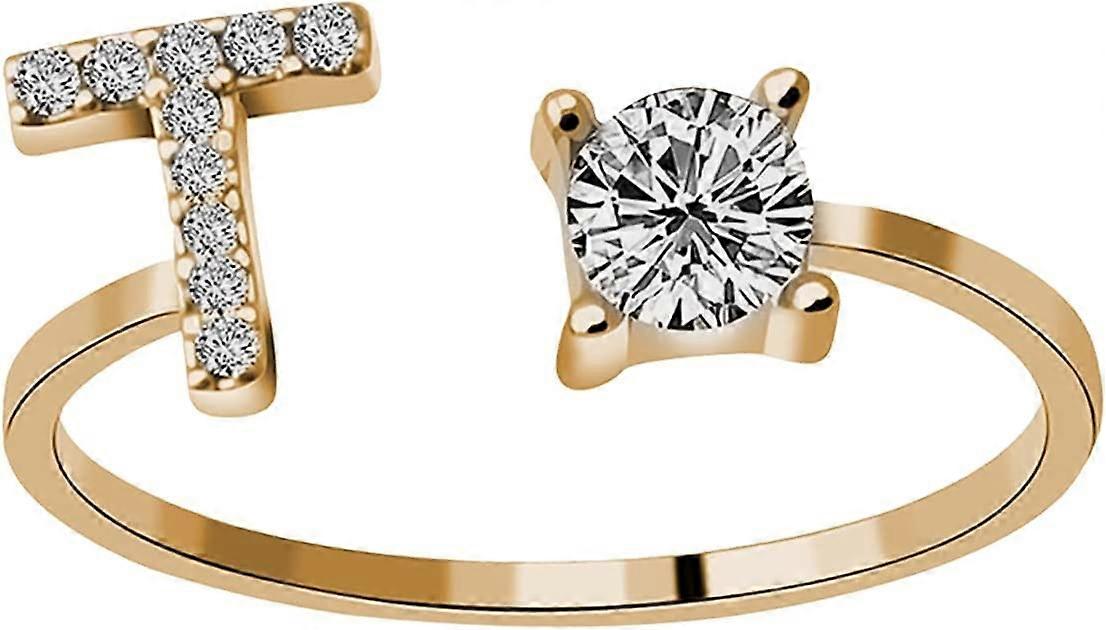 26 kirjaimen sormukset naisille - timanttistrassi nastoitettu zirkoniumoksidi avoimet säädettävät sormukset korujen lisävarustelahjat (T, säädä)